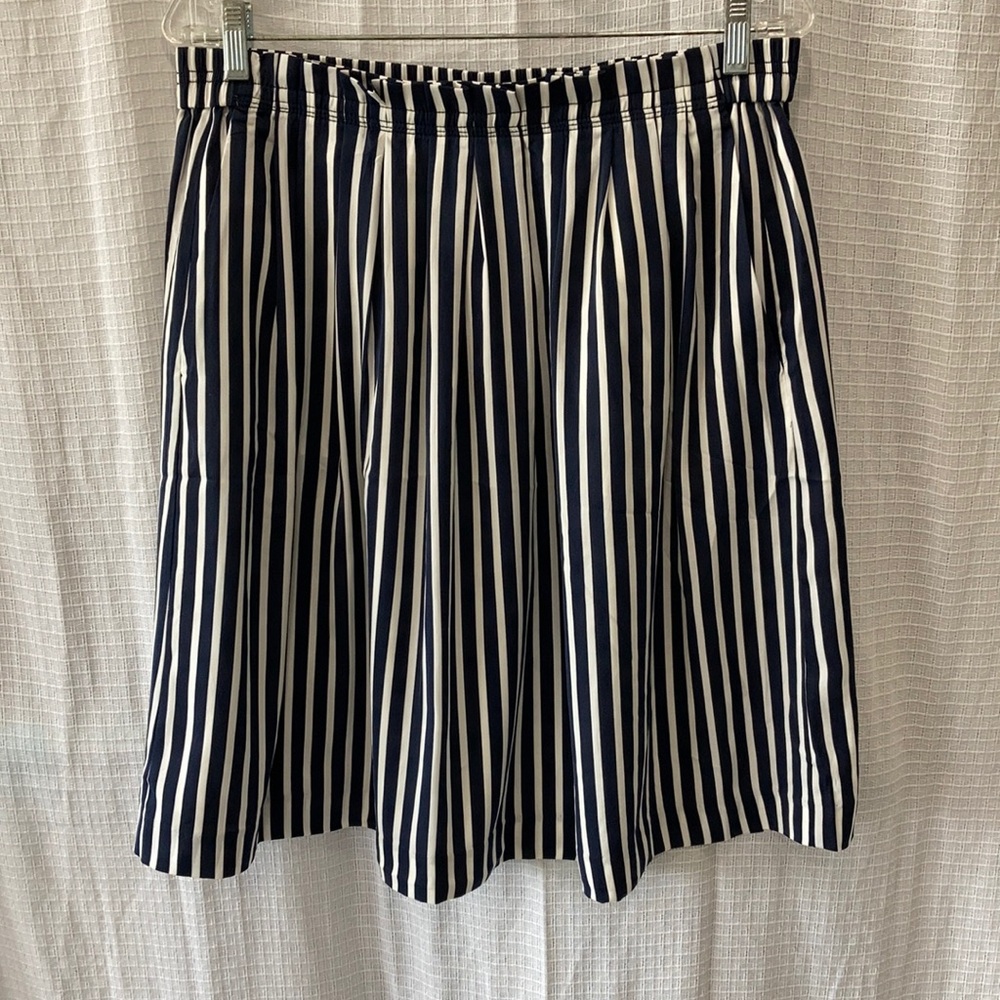 NWT J. Crew Mercantile White & Navy Stripe Pleated Skirt Size 12